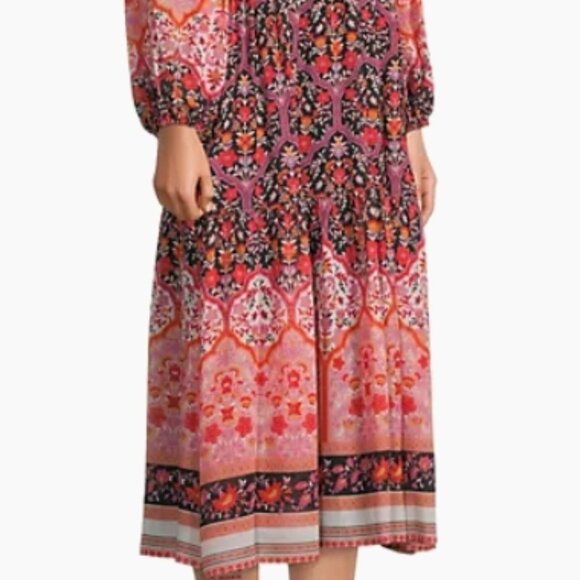 NWOT Kobi Halperin Skye Floral Border Crossover Tiered Print Midi Dress S $598 - Picture 7 of 9